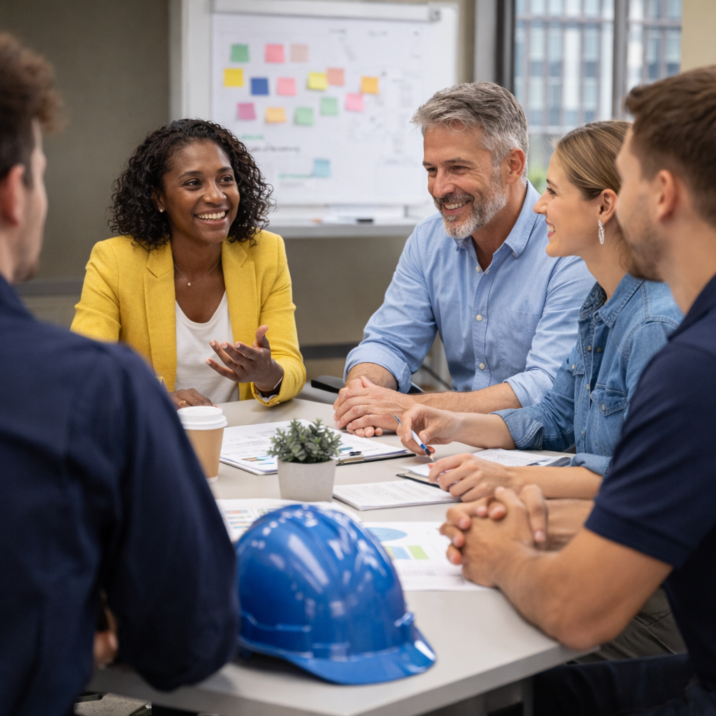 Réunion d'équipe en plein échange